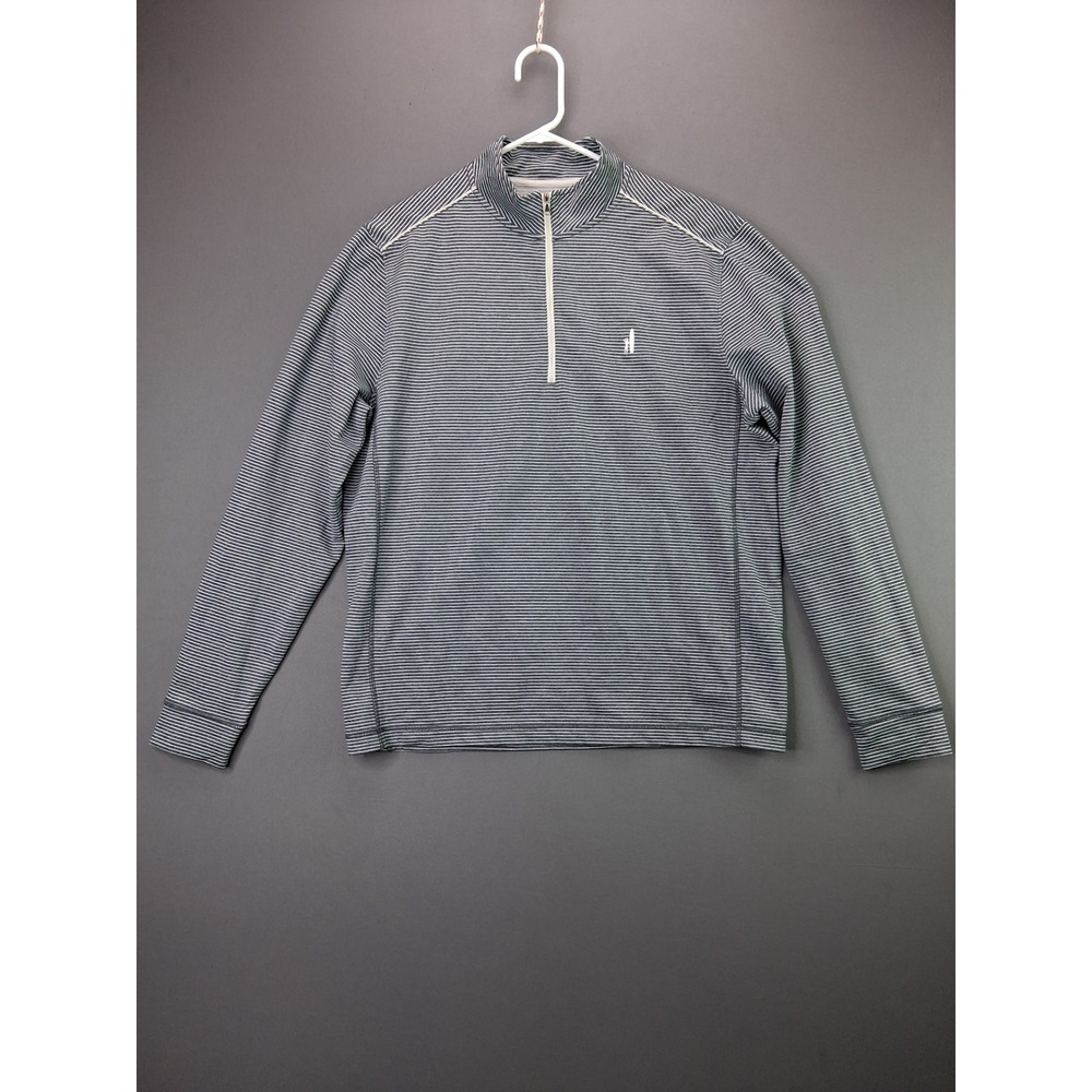 Johnnie-O Pullover 1/4 Zip Striped Medium Blue White Performance Stretch Neck